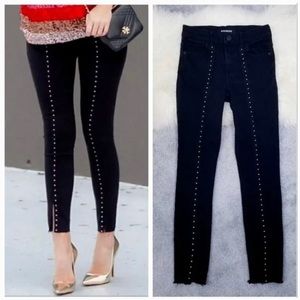 Express black studded jeans with slit